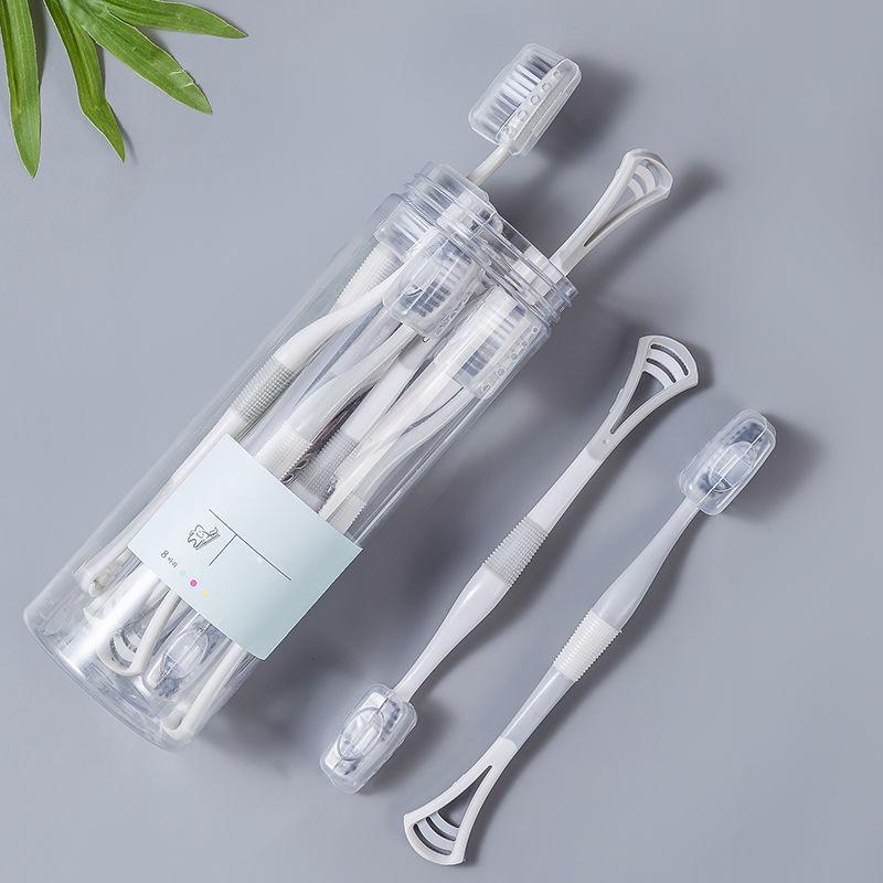 8-Pack Soft Bristle Adult Toothbrushes with Tongue Cleaner - Trendy Two-in-One for Couples