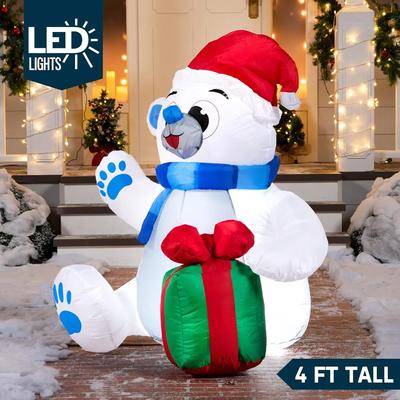 Joyfy Inflables Navideños de 1.2 m Oso Polar Inflables Navideños Decoraciones para Exteriores con LEDs Integrados para Fiesta Navideña Jardín