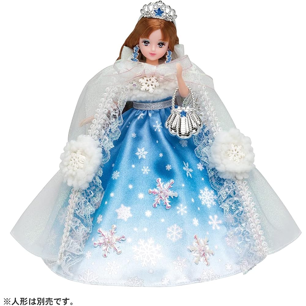 Licca-chan Dream Princess Frozen Crystal Dress for Girls, Elegant Design, Sparkling Details, Dress-Up Costume