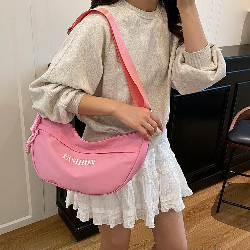 2025 spring and summer new large-capacity dumpling bag women's trend simple embroidery thread letter underarm bag campus travel bag