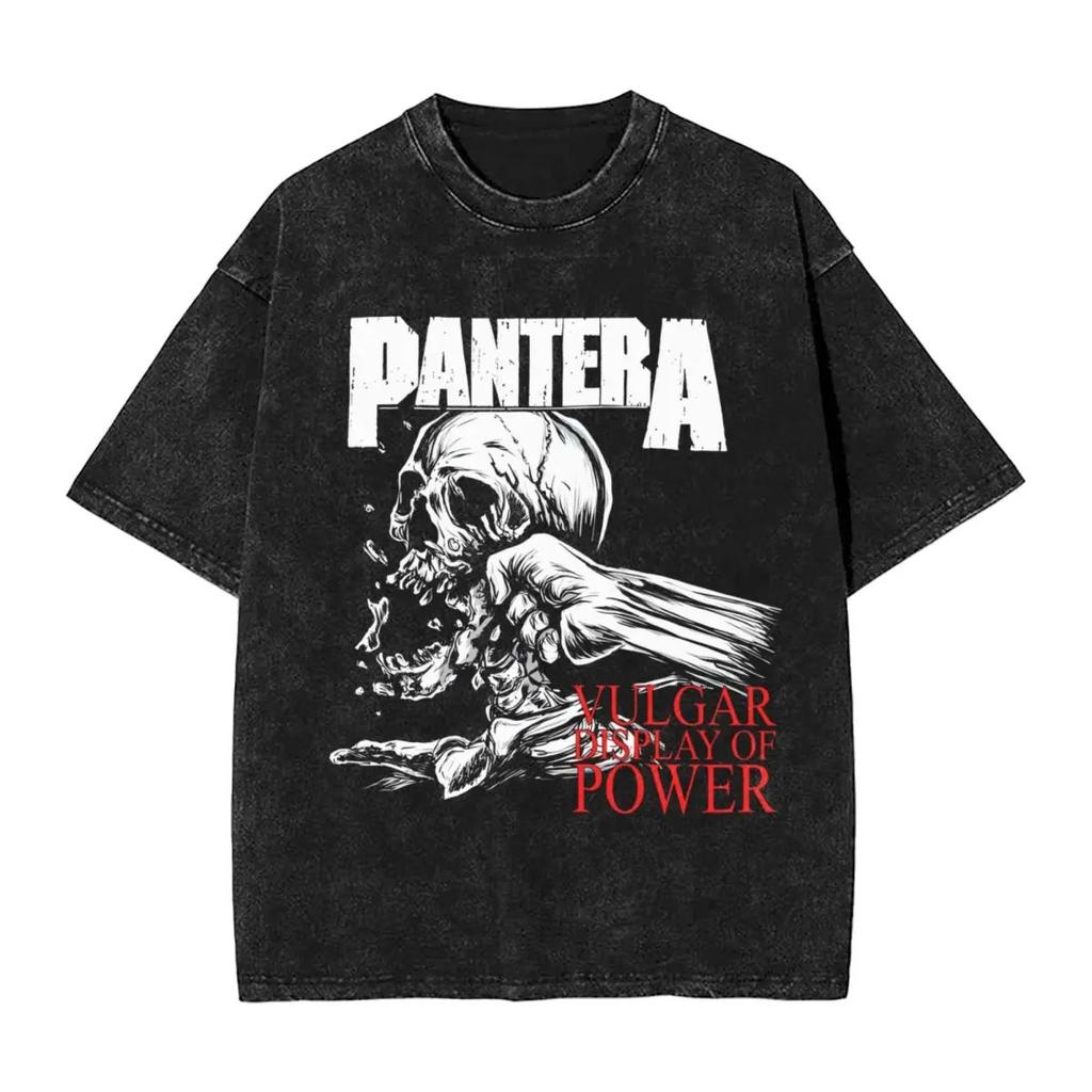 Groove Metal Pandora Band PANTERA T-shirts Femme Homme Lavé Estampage à Chaud Imprimé T-shirts Coton Manches Courtes Hauts