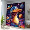 1pc Vibrant Cosmic Duck Shower Curtain - Colorful Polyester Fabric with Planets & Stars Design, Includes 12 Hooks,