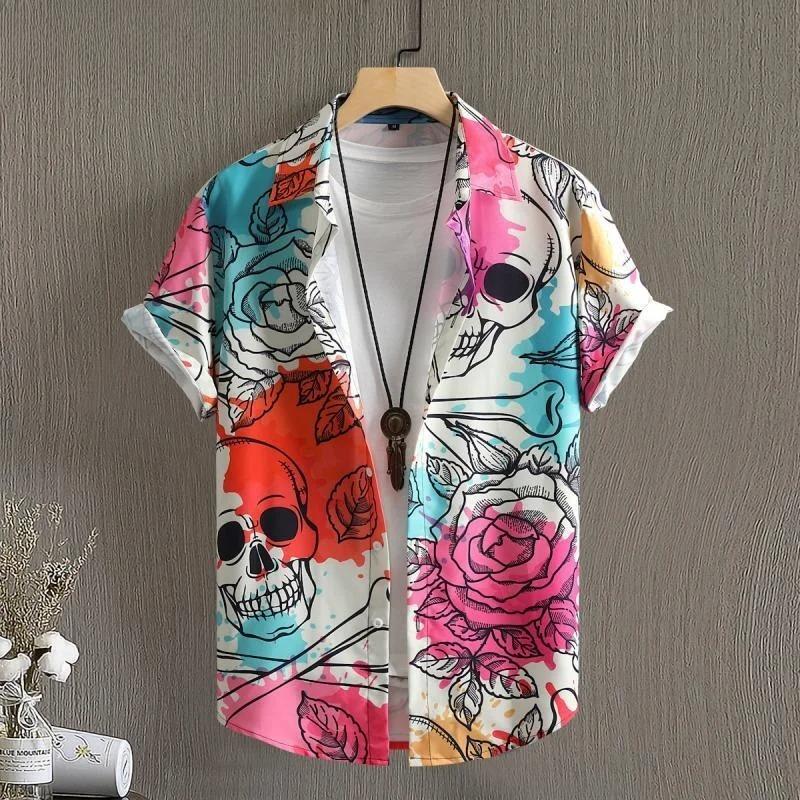 Cartoon Animal Pattern Hawaiian Shirt for Men Skeleton 3D Printed Aloha Shirts Summer Casual Short Sleeve Blouse Lapel Tops
