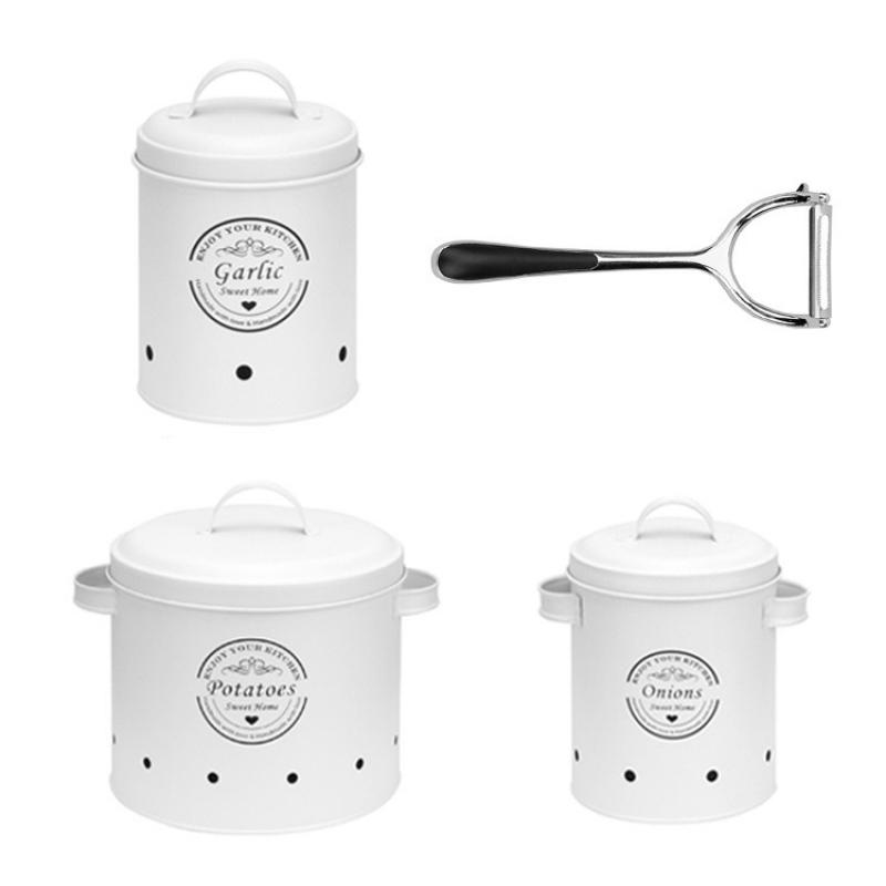 Household Iron Art Vegetable Storage Can Suit Kitchen Potato Ginger and Garlic Fresh Keeping Storage Bucket
