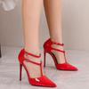 European New Leopard Print Pointed Toe Hollow Thin Super High Heel Buckle Strap Sandals Large Size Fashion Catwalk Women Dress Shoes WZ-18091-52