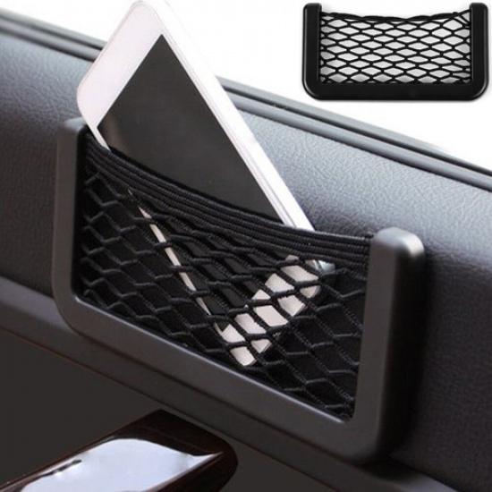 Car Interior Elastic Net Bag Phone Holder Storage Adhesive Organizer Accessories