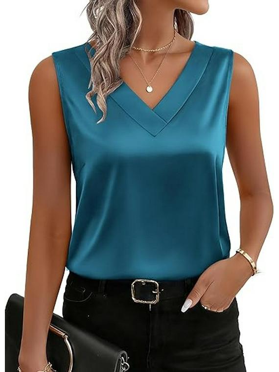 

Жіноча камісоль 2026 року з шовкового атласу, з V-подібним вирізом, без рукавів – Повсякденний, Діловий, Формальний, Літній топ XL peacock синього кольору