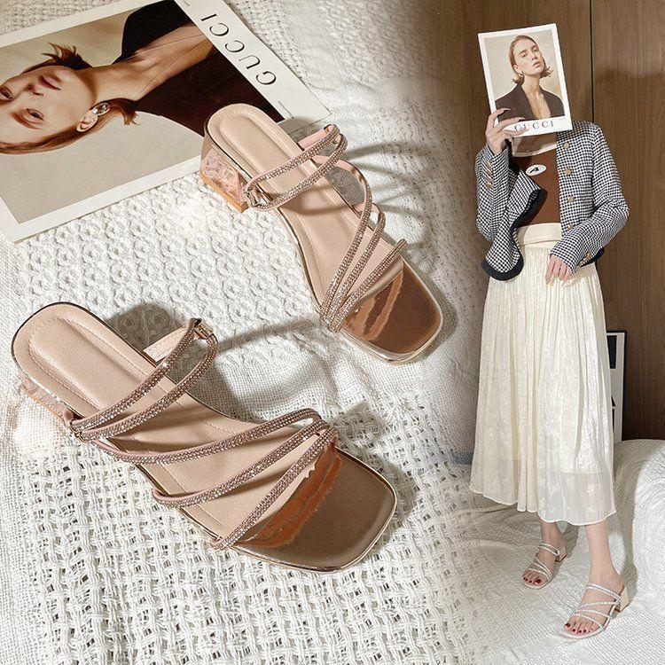 Fashion two-wear thick-heeled high-heeled shoes for women, versatile and simple commuter sandals 2025 summer and autumn new Korean version of rhine
