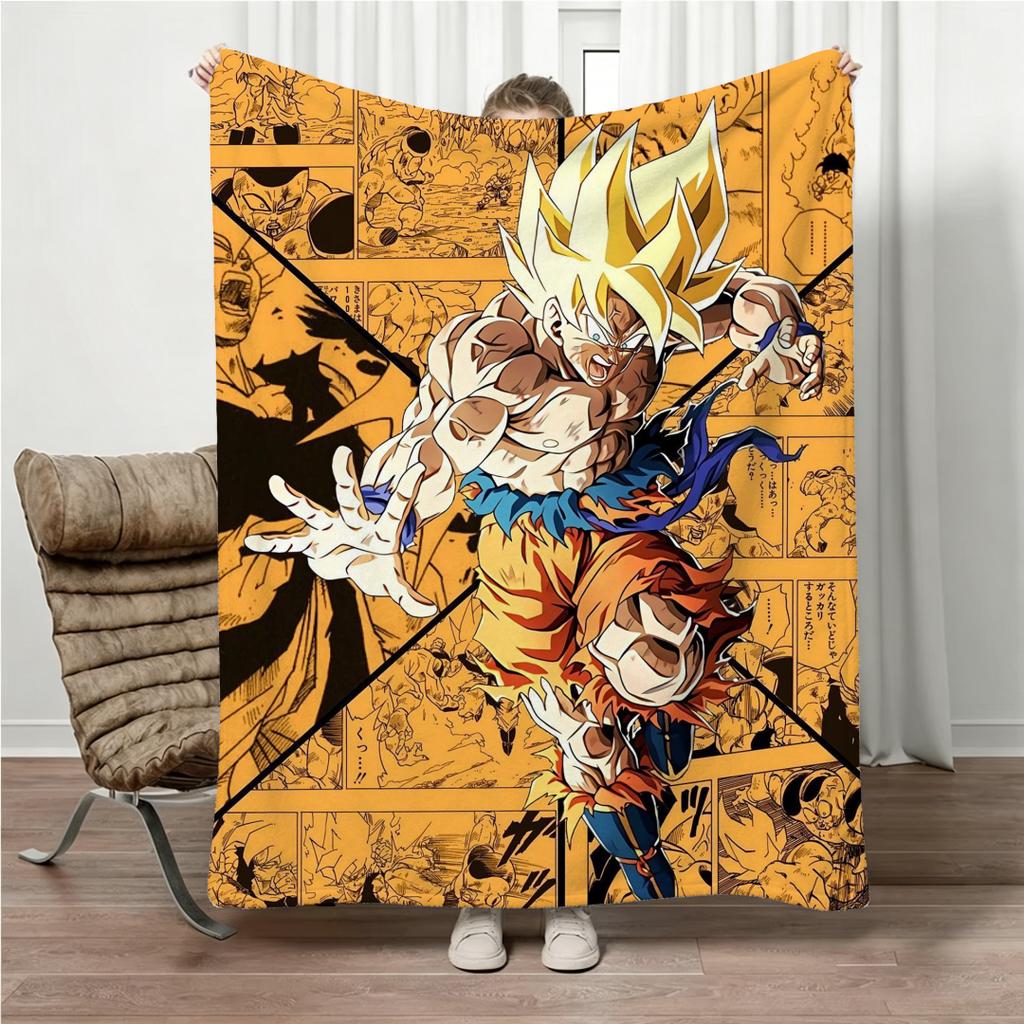Dragon Ball Saiyan Goku Manga Blanket Anime Print Flannel Throw Blanket Parent-child Four Seasons Nap Bed Couch Office