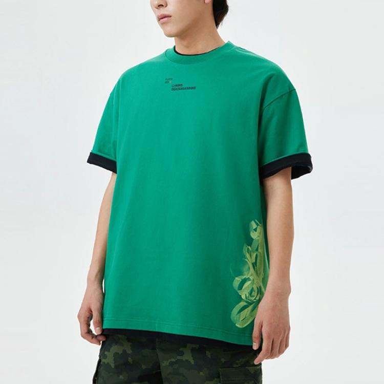 Li Ning Printed Letter Round Neck Loose Short Sleeve T-Shirt Unisex Tops Cool-Green AHST083-2