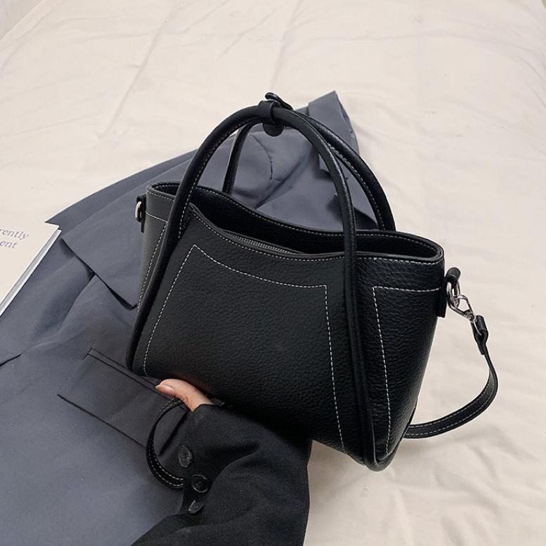 Vintage Leather Tote Bag with White Stitching, Multi Functional Top Handle Detachable Crossbody Strap Wings Bags for Women Daily