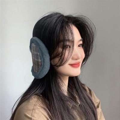 Check Pattern Winter Earmuffs (Ash Blue)