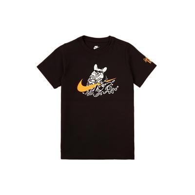 Camiseta Manga Curta Gola Redonda Estampada com Padrão de Desenho Animado Infantil Tops Preto FV1132-010