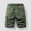 Men's Solid Color Work Pants, Cotton Five Quarter Pants, Retro Washed Multi Pocket Straight Leg Work Pants