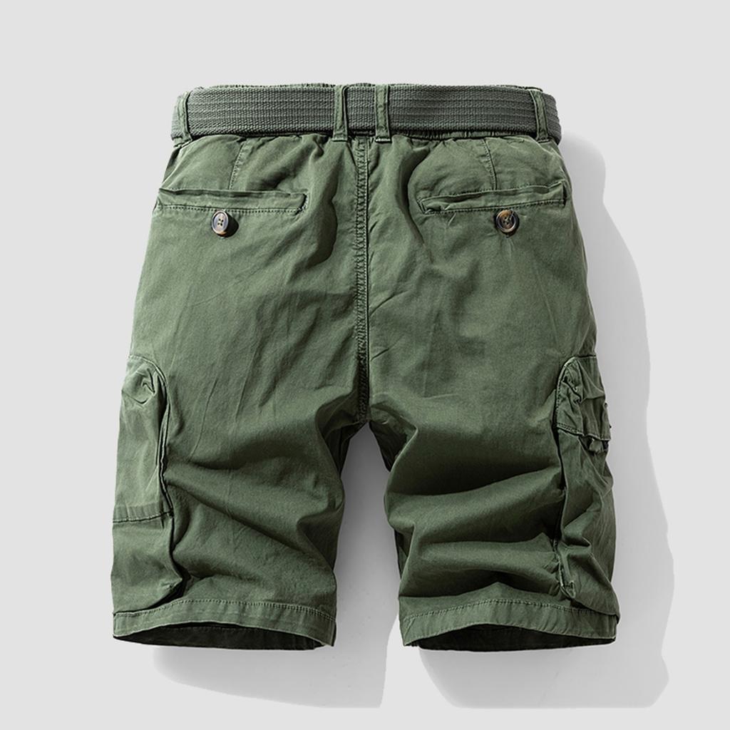 Men's Solid Color Work Pants, Cotton Five Quarter Pants, Retro Washed Multi Pocket Straight Leg Work Pants