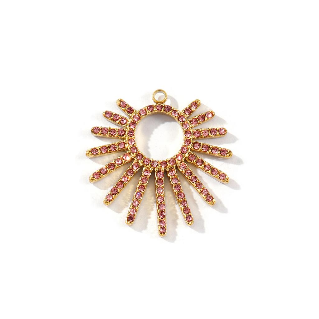 1 Pc Waterproof 304 Stainless Steel & Rhinestone Charms 18K Gold Plated Micro Pave Hollow Radial Sun Moon Pendants Necklace DIY