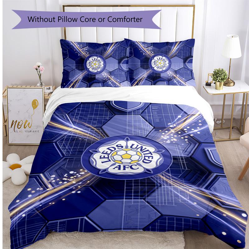 Set Lenzuola Stampa Leeds United Football 3 Pezzi, Comodo Set Copripiumino per Camera da Letto Amico della Pelle