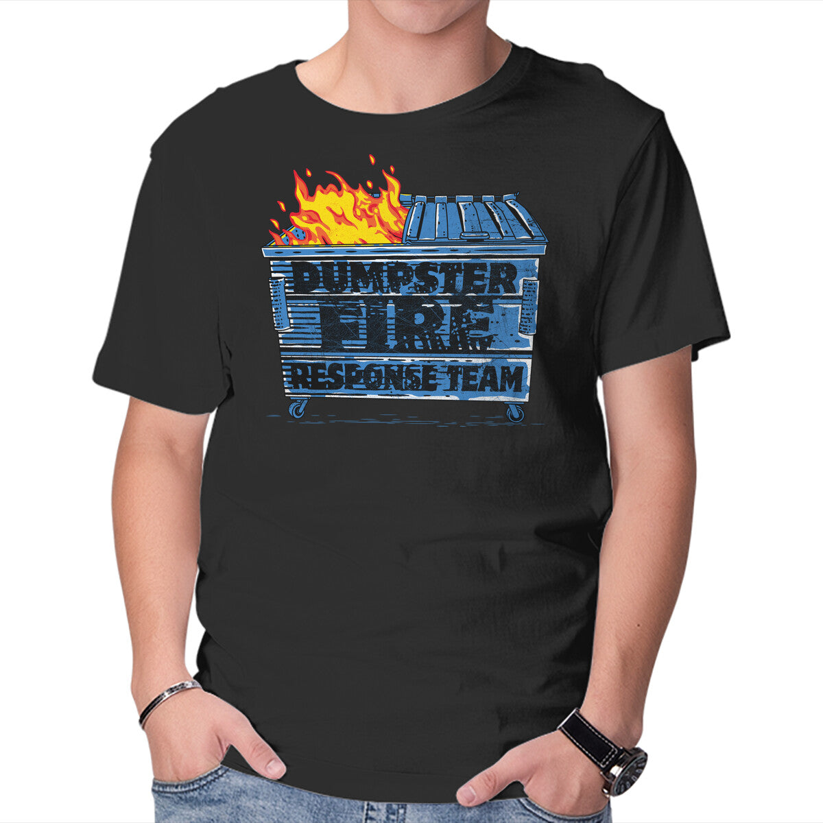 Unisex Crew Neck T-Shirt Dumpster Fire Response Team Bin Graphic Short Sleeve Casual Tee L