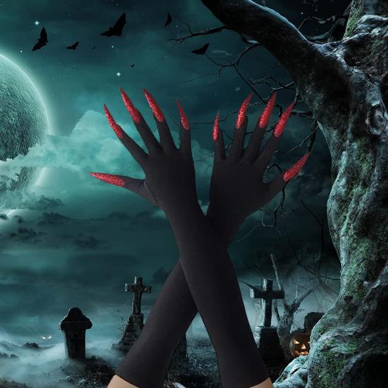 1 Pair Halloween Paw Gloves Long Black Gloves with Scary Long Nails Soft Comfortable Cosplay Festival Funny Ghost Gloves