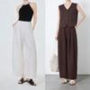 Women's High Waist Lyocell Linen Cropped Wide Leg Pants Zero Stretch Lightweight Washed Old Money Style Breathable Summer Banana Casual Trousers
