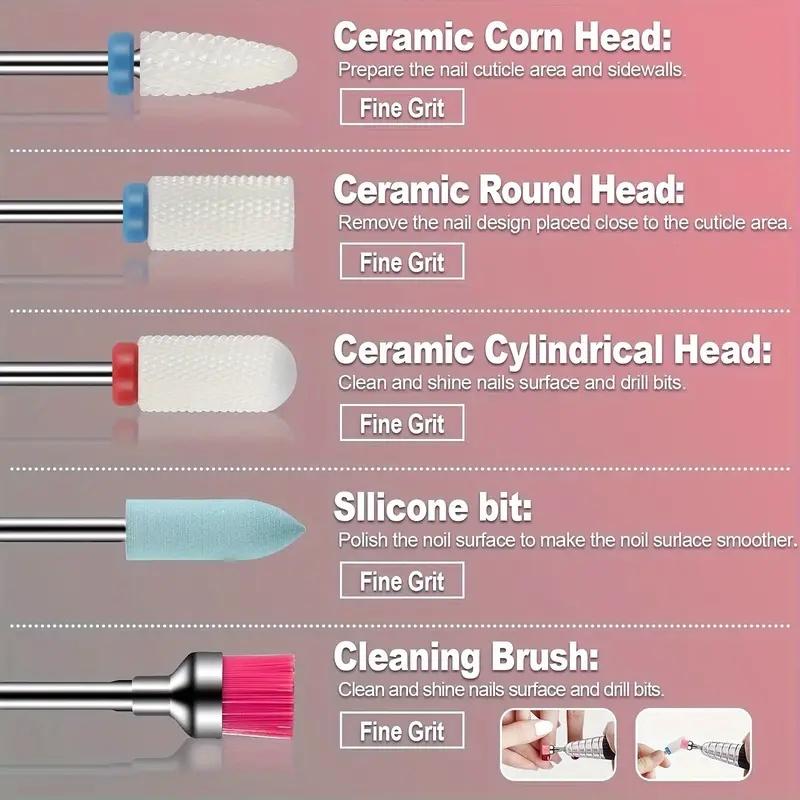 13 pcs Professional Ceramic Nail Drill Bit Set with Box - Electric Manicure Nail File Bit for Acrylic Gel, Nails