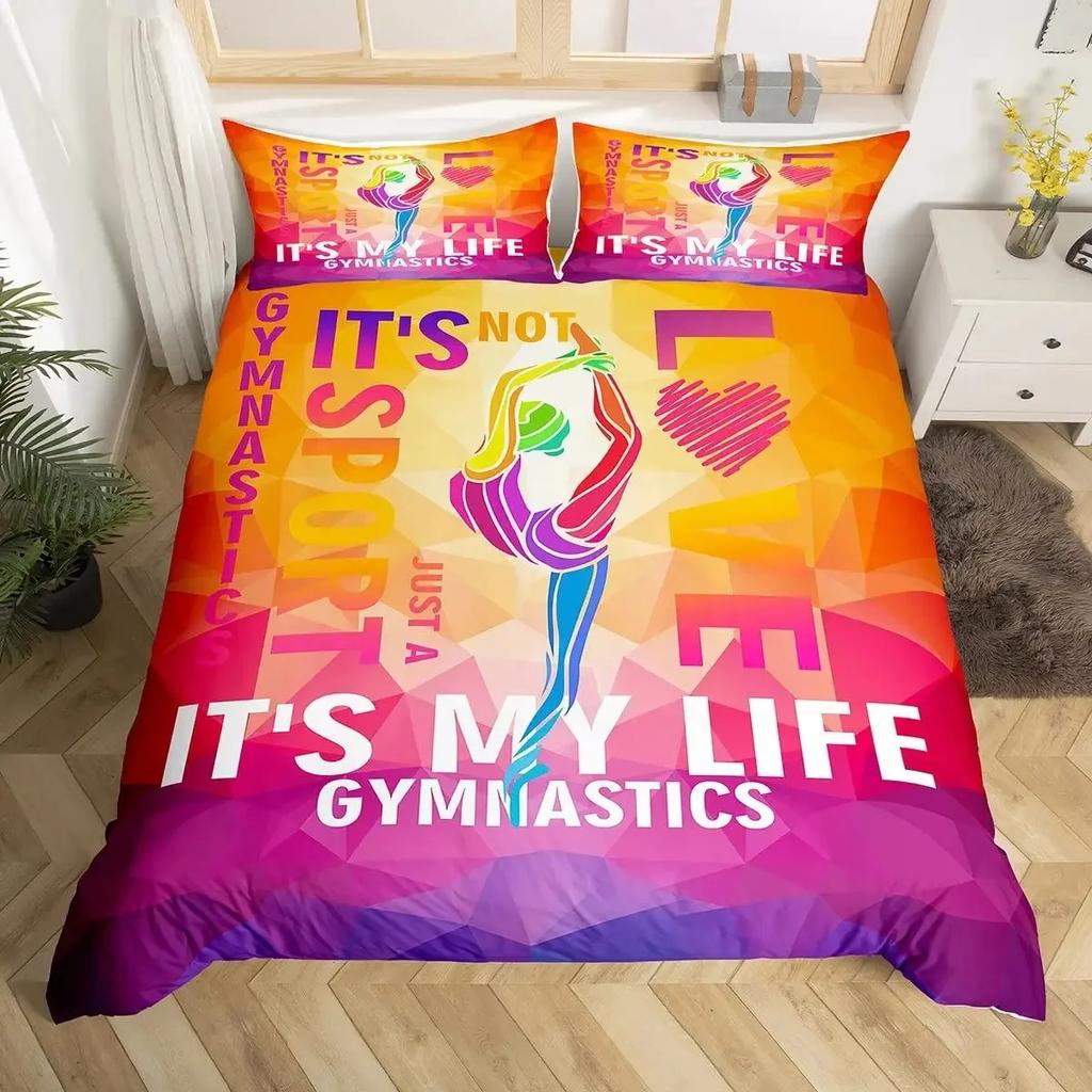 Cheerleader Duvet Cover Set Full Size,Girls Dancer Comforter Cover Geometric Checkered Bedding Set Girls Cheerleading Bedspread