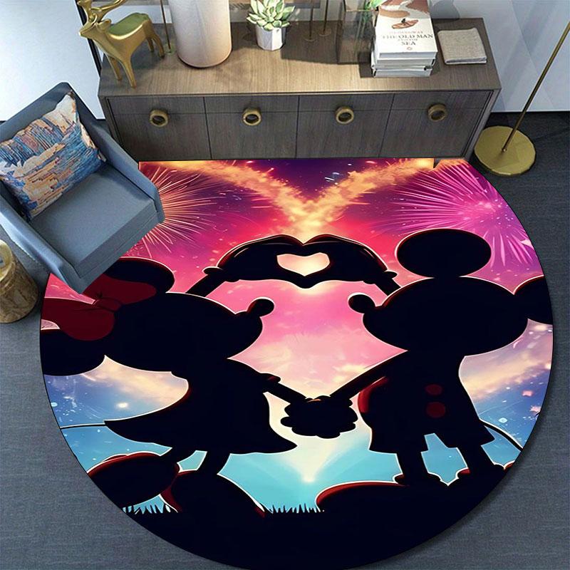 Minnie and Mickey Mouse print round rug, Valentine's Day, anniversary floor decoration, wedding room rug