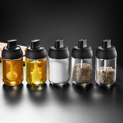 2pcs 250ML Oil Bottle Moisture-proof with Lid Spoon Pepper Jar Salt Shaker Combination Glass Kitchen Dining Seasoning Bottle