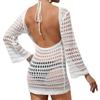 Women's Summer New Arrival Knitted Long-sleeved Beach Blouse Sun Protection Sexy Hollow Knitted Dress