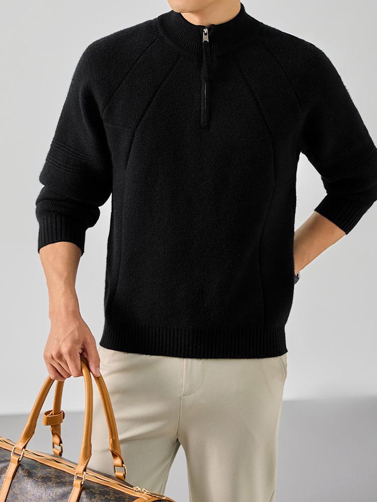 850g Men's Heavyweight Stand Collar Zipper Knit Sweater - Winter Warm Base Layer for Mid-Aged and Young Adults.