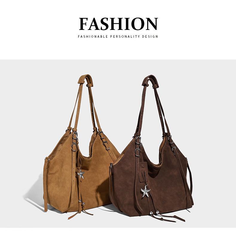 Women's 2025 Autumn Retro Korean Style Frosted Texture Shoulder Tote Bag