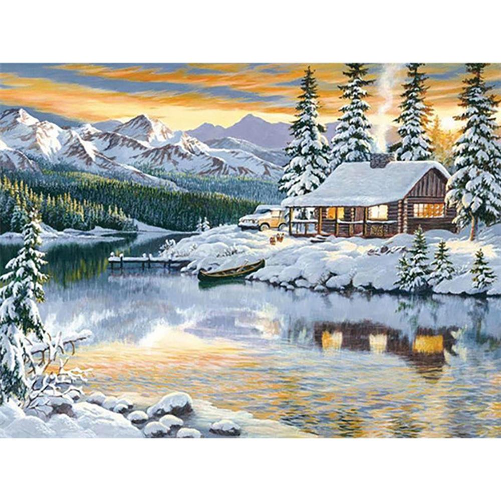 DIY Diamond Painting Snow Diamond Mosaic Landscape Sunset Embroidery Rhinestone Full Round Diamond Cross Stitch Home Gift