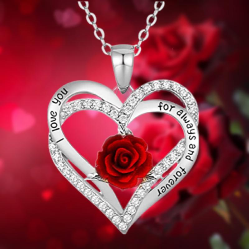 Mode Einkommen Rose Blume Anhänger Halskette Jubiläumsparty Zubehör Geburtstag Muttertag Schmuck Geschenke Mama Damen Mädchen