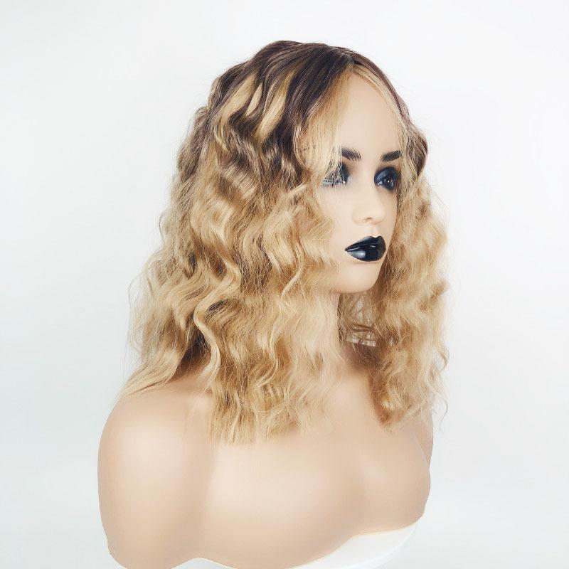 

Смешанный парик блонд коричневый с темными корнями вьющиеся искусственные волосы для женщин ежедневные косплей синтетические парики с челкой термостойкое волокноволокно золотисто-коричневый