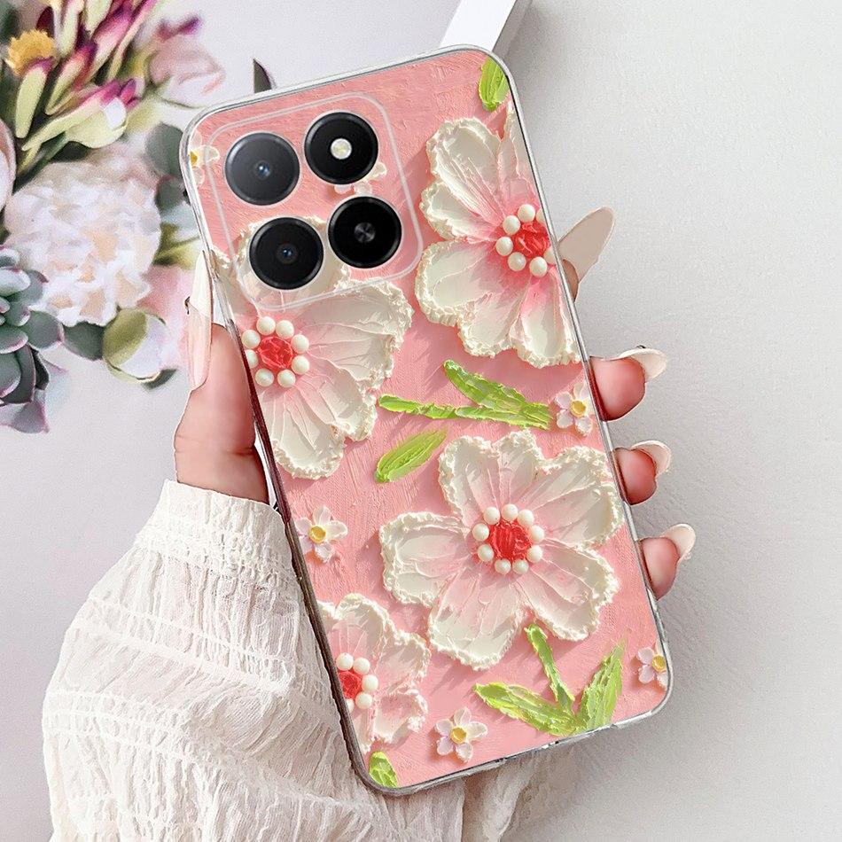 Phone Case For Honor X5b Plus X6b X7b X8b X9b 5G Elegant Flower Cat Painted Soft Silicone TPU Cases