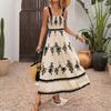 New Vintage Vacation Ethnic Print Suspender Dress European American Style Summer Beach Dress