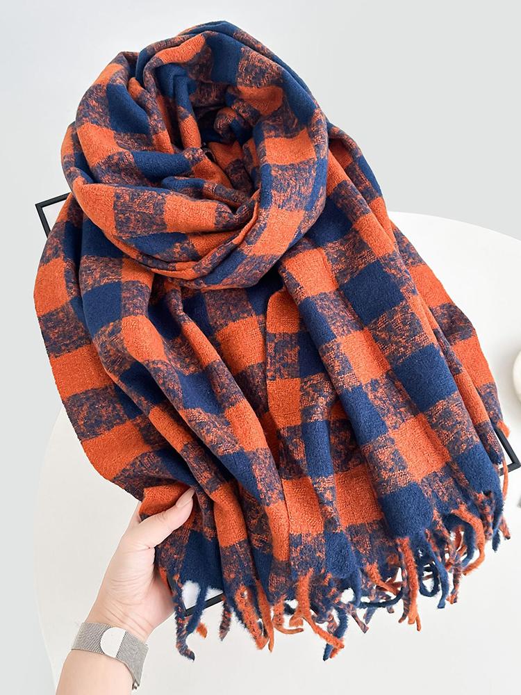 Autumn Winter Women Preppy Knit Scarf Lady Men Sweet Casual Plaid Tassel Scarve Wrap Shawl Femme Male Unisex Fashion Korean New