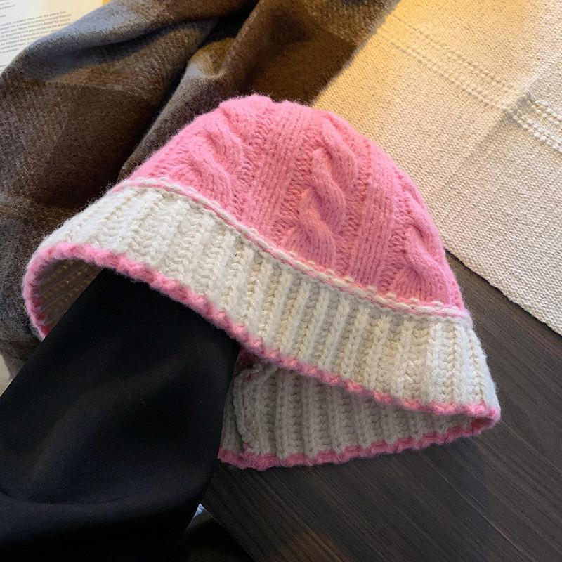 Black Knitted Fisherman Hat Women's Winter Korean Style Fashionable Wide Brim Cap