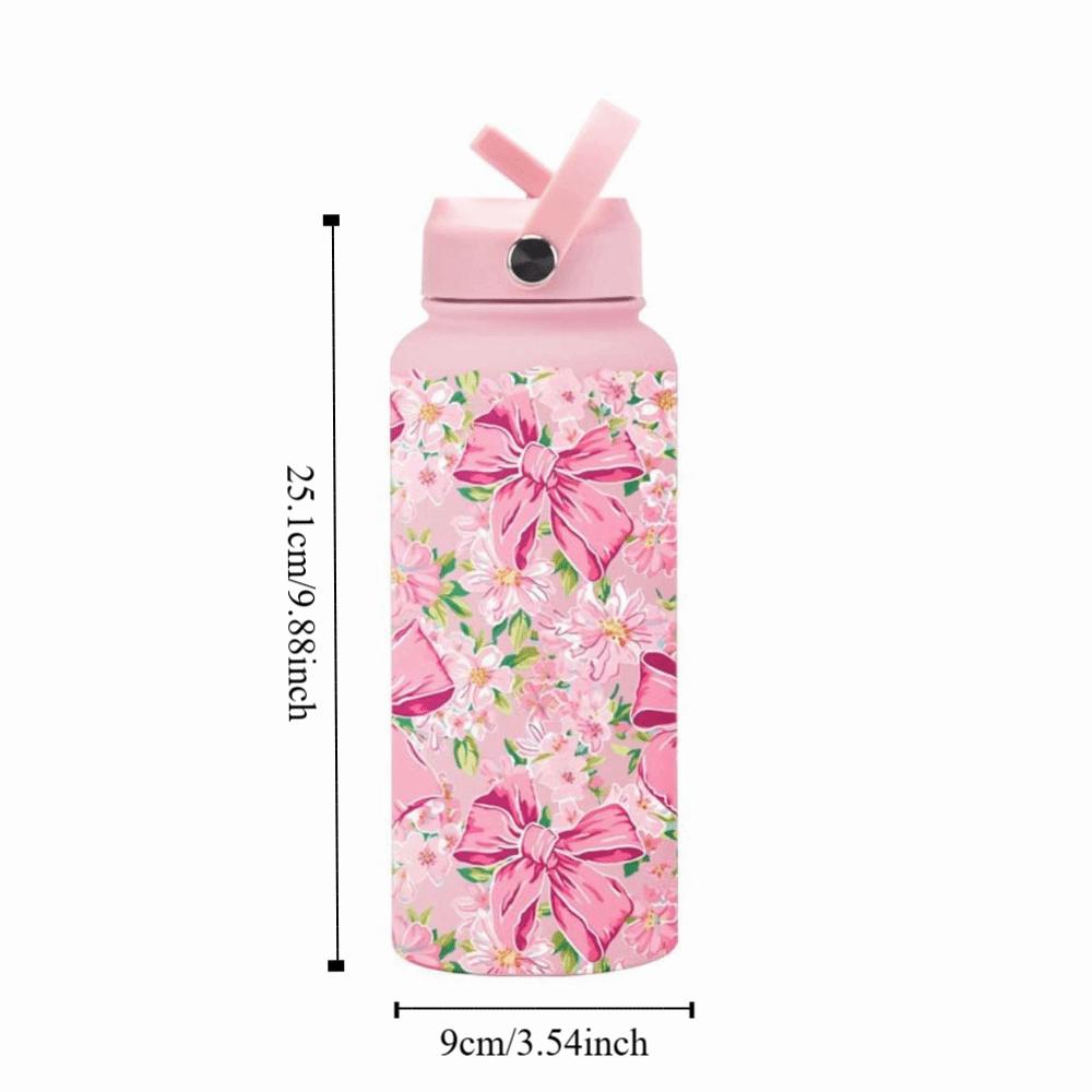 Portable 1000ML Thermos Bottle Aesthetic Leak Proof Insulated Tumbler with Straw Large Capacity Stainless Steel