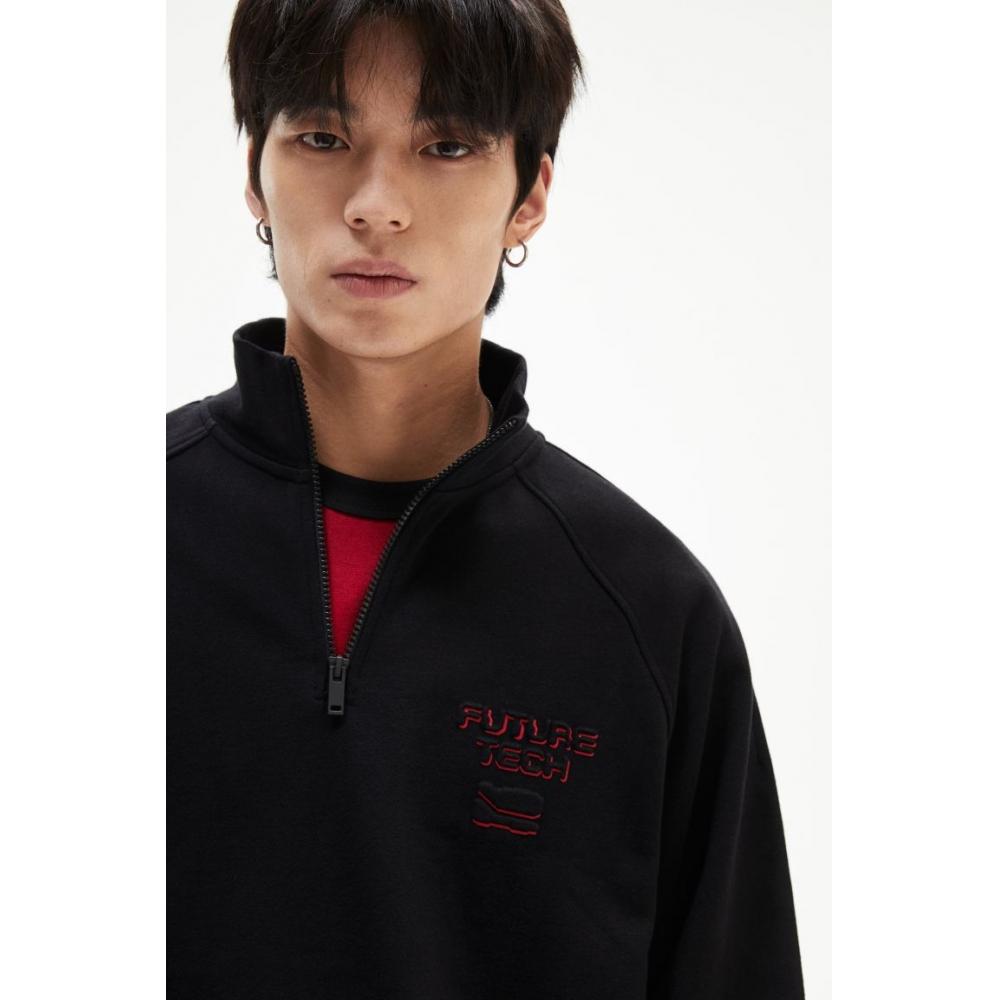 H M Loose Fit Half Zip sweatsHirt Black