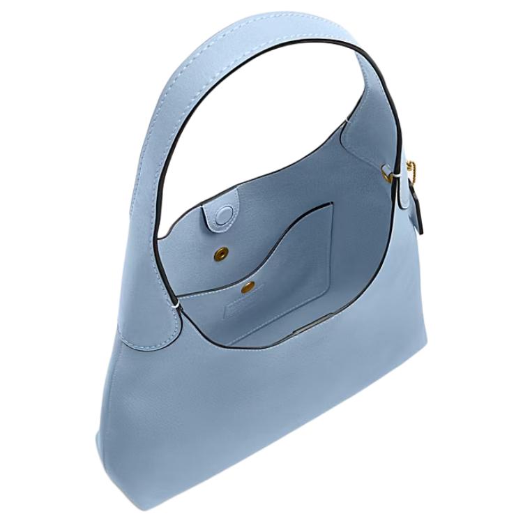 Coach Brooklyn Shoulder Bag, Pebbled Leather Light Blue Gold Hardware Women's Handbag, Casual Daily Travel Commute CU068-B4PUB