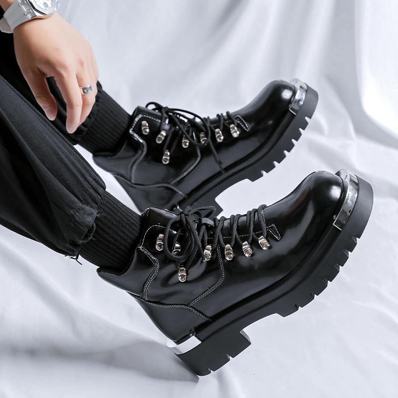Modne buty męskie z grubą podeszwą Modny projektant Nowy styl Na zewnątrz Motocyklowe codzienne Wypoczynek Impreza Eleganckie młodzieżowe buty klasyczne Czarne