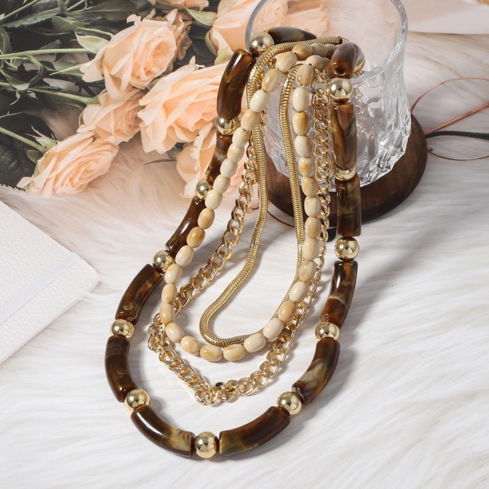 Long Multi Layer Necklace Dark Brown Bead Necklace Creative Bohemian Necklace Party