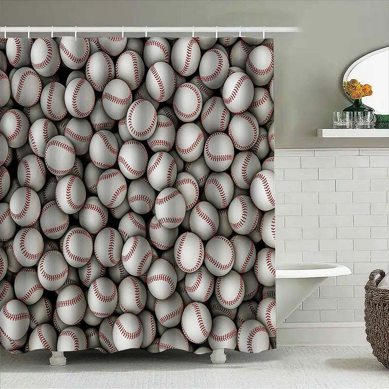 Baseball Shower Curtain Set Waterproof Sports Theme Bathroom Decor Vintage Baseball Lover Gift Home Decor Modern Style