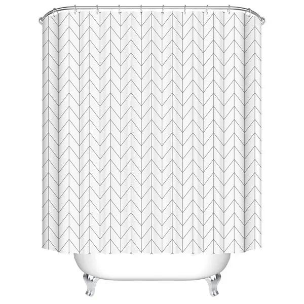 

Geometric White Stripe Wave Line Shower Curtains Bathroom Curtain Frabic Waterproof Polyester Bathroom Curtain Set With Hooks W60H190(CM)-1 Pcs