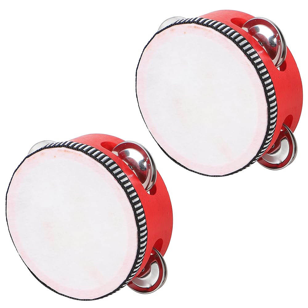 

AllBright Tambourine, Skin-Embossed Percussion Instrument, Round Wooden, for Performance, Music Education, Recitals, Parties, and More, for Kids and