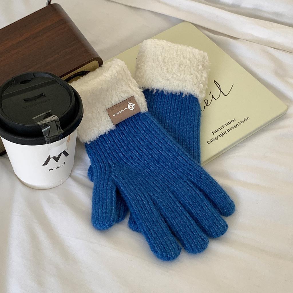 Klebrige Jiji Wärme und Verdickte Einfarbige Winterwollhandschuhe Student Finger Niedlich Koreanisch Neu Einfach Frauen