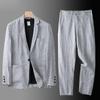 Mens Summer Solid Color Loose Casual Suit Set Simple Jacket + Suit Pants Commuter Two Piece Set