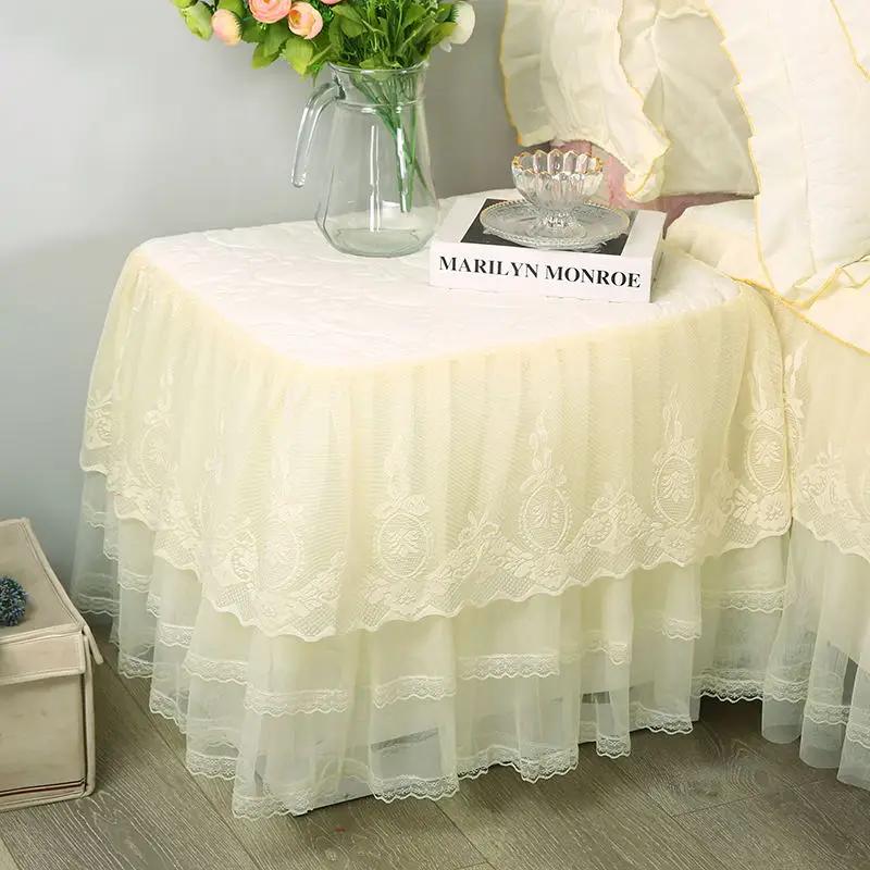 Romantic Lace Bedside Cabinet Table Cover Quilted Dust Cover Bedroom Bedside Table Skirt Cotton Padding Tablecloth