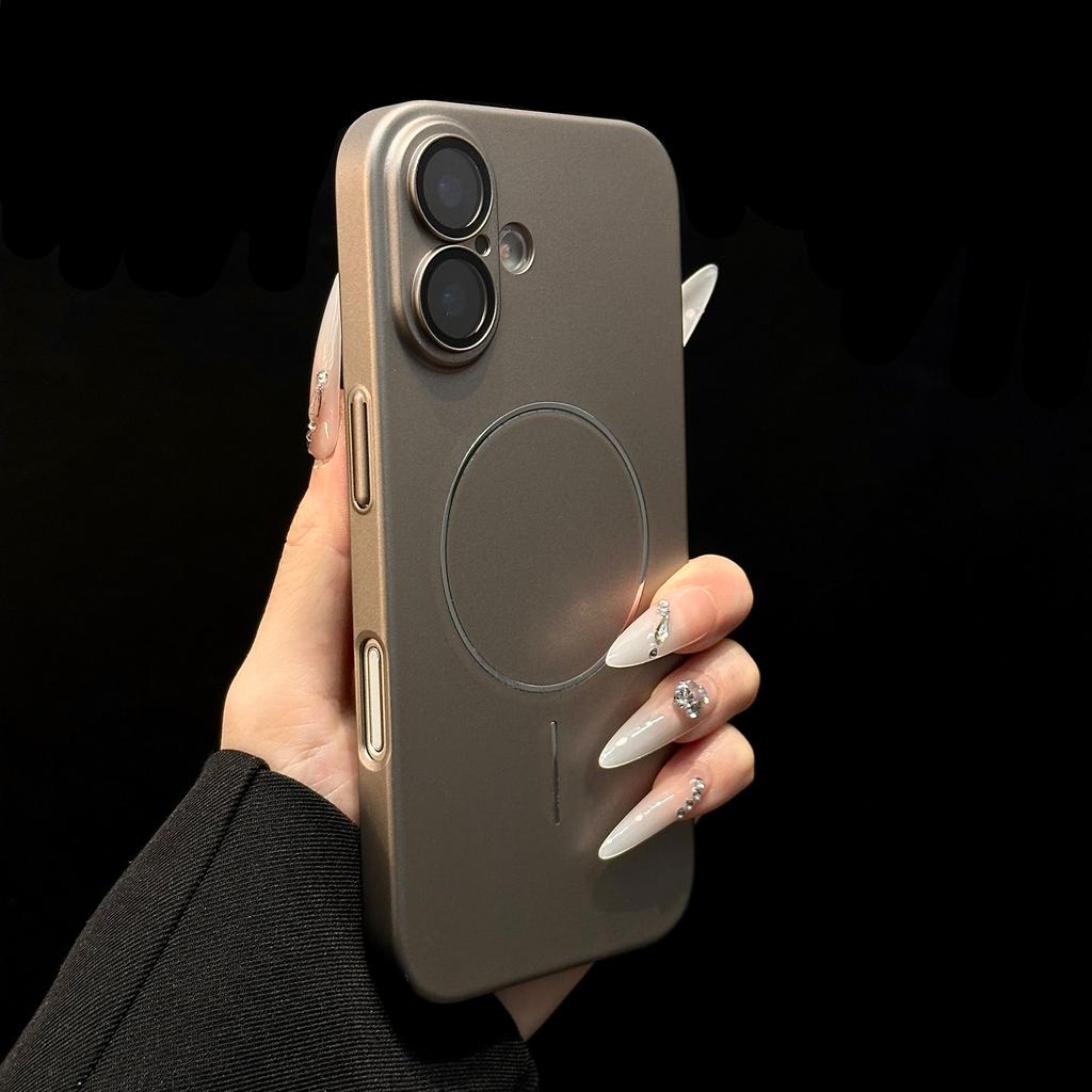 Thin Metallic Paint Magnetic For Magsafe Case For iPhone 16 15 14 13 Pro Max Lens Protection Wireless Charge Shockproof PC Cover